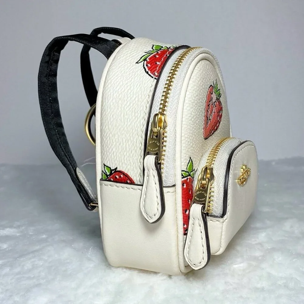 Coach Strawberry Print Mini Backpack Bag Keychain Coin Purse Charm NWT